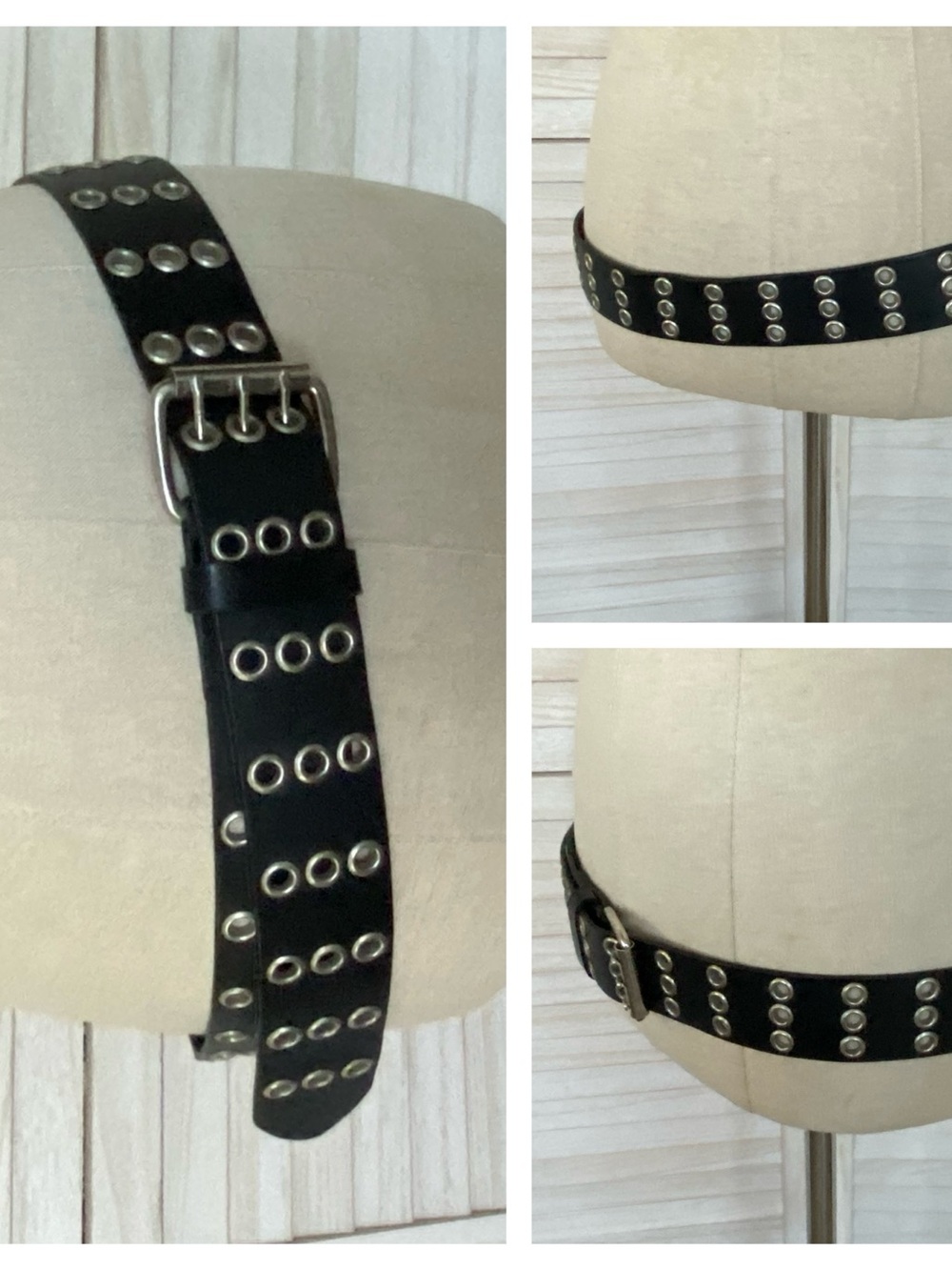 Black Triple Row Grommet Leather Belt  SZ XL Edgy